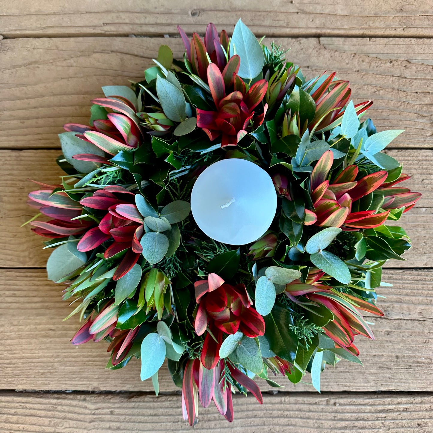 Anuhea Tabletop Wreath with White Center Candle